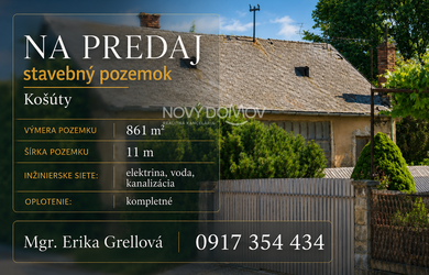 PRIPRAVENÝ STAVEBNÝ POZEMOK V OBCI KOŠÚTY – 861 m²